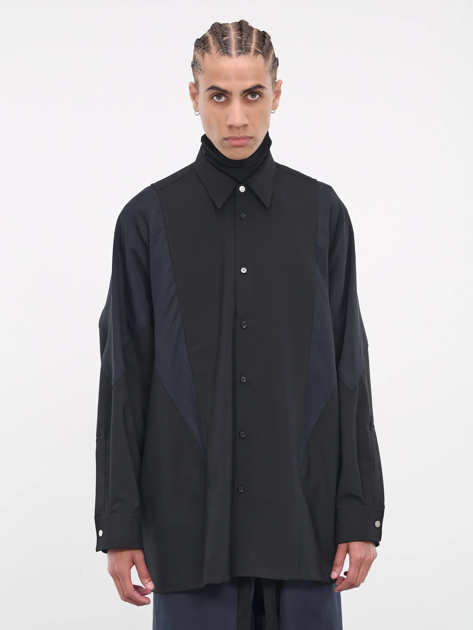 Paneled Shirt (OAU01-001-BLACK) sold by lorenzo