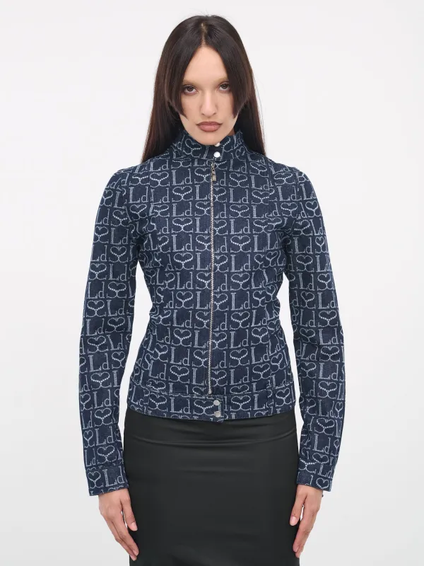 Blue Denim Monogram Track Jacket (JK001UDEN002-INDIGO-MONOGRAM) sold by lorenzo