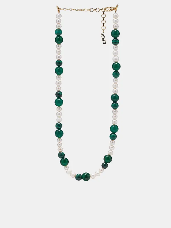 Onyx & Malachite Pearl Necklace (VJ-NL-022-FRESHWATER-GREEN-ONY) sold by lorenzo