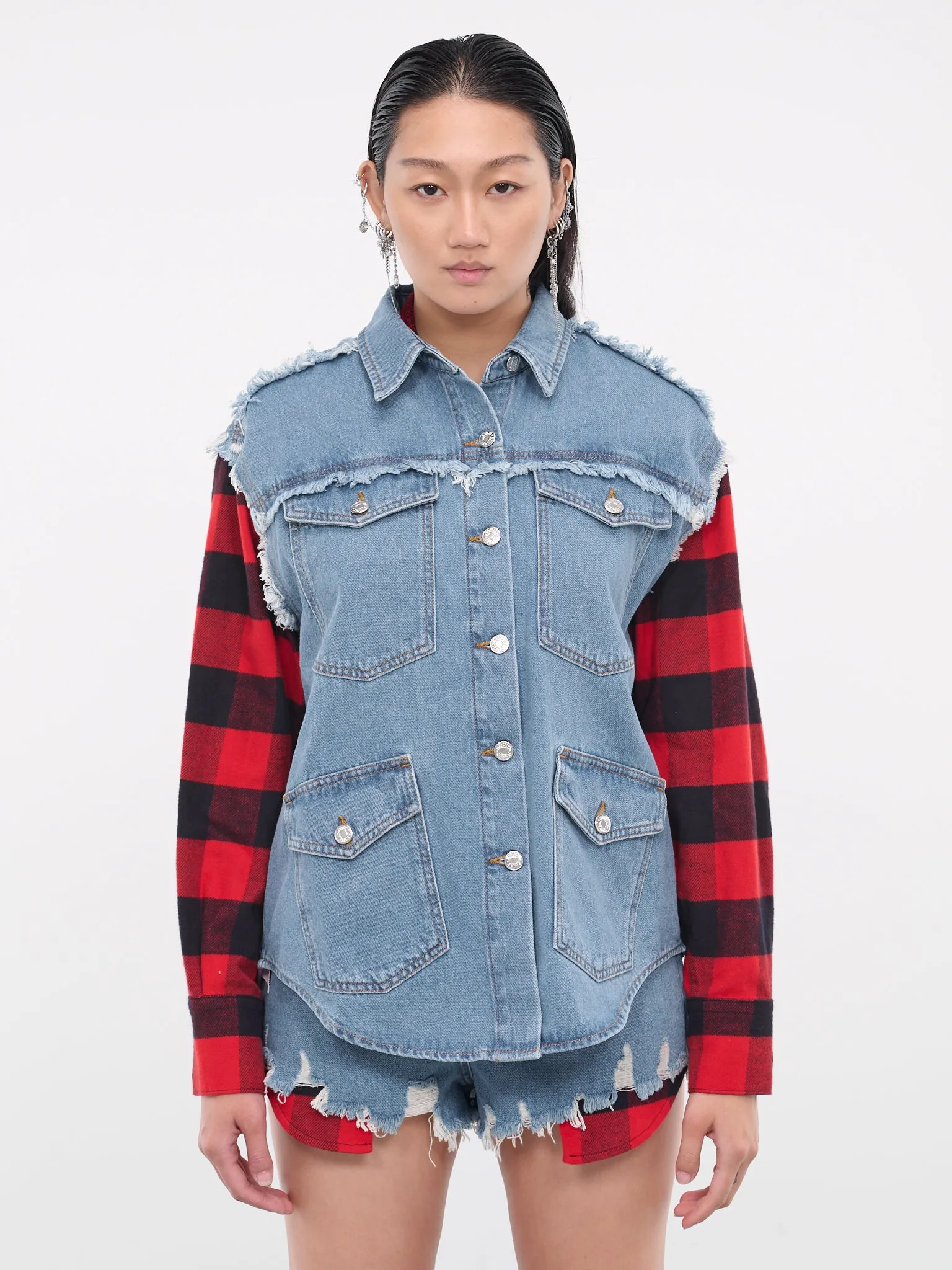 Check Denim Shirt (J0508-8737-BLUE) sold by lorenzo