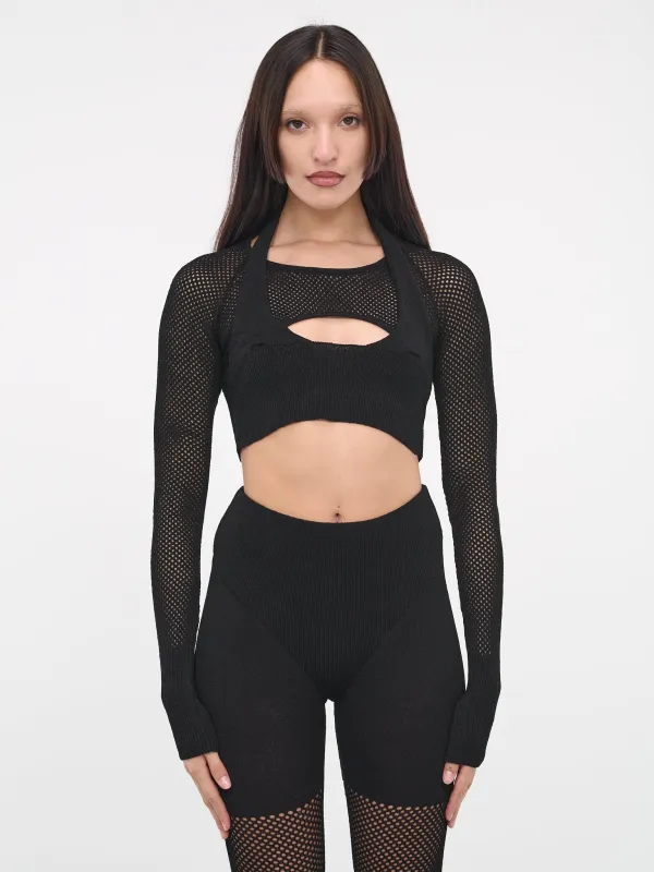 Mesh Knit Top (VEWX75038A-VXE600-BLACK) sold by lorenzo