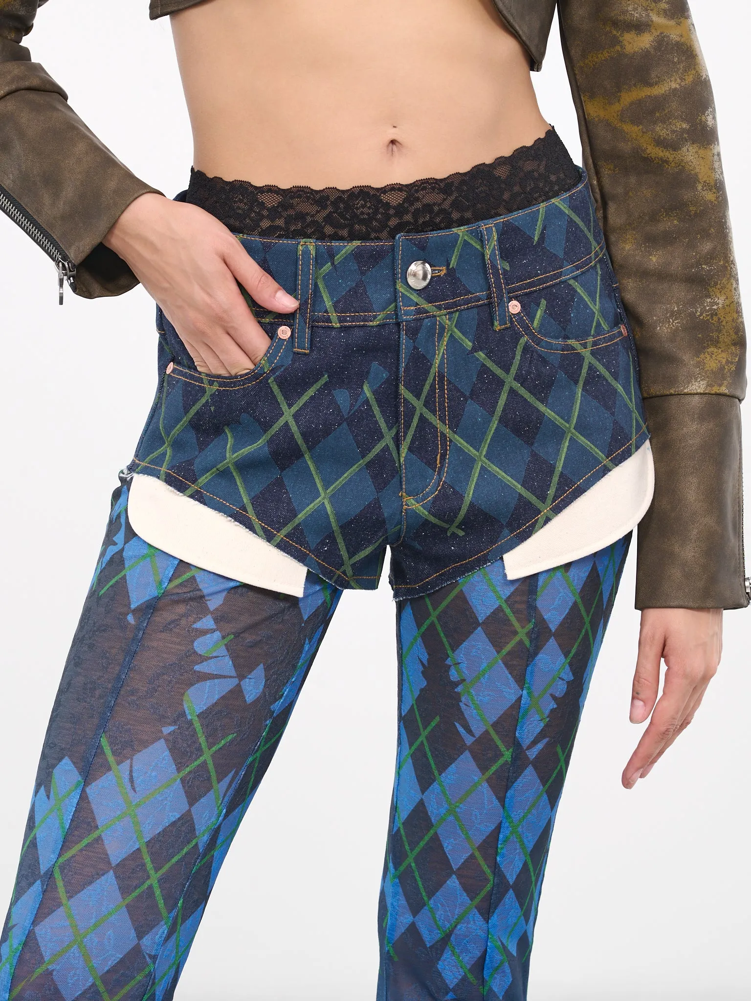 Plaid Shorts Trousers (APA670W-BLUE) sold by lorenzo product image thumbnail 4