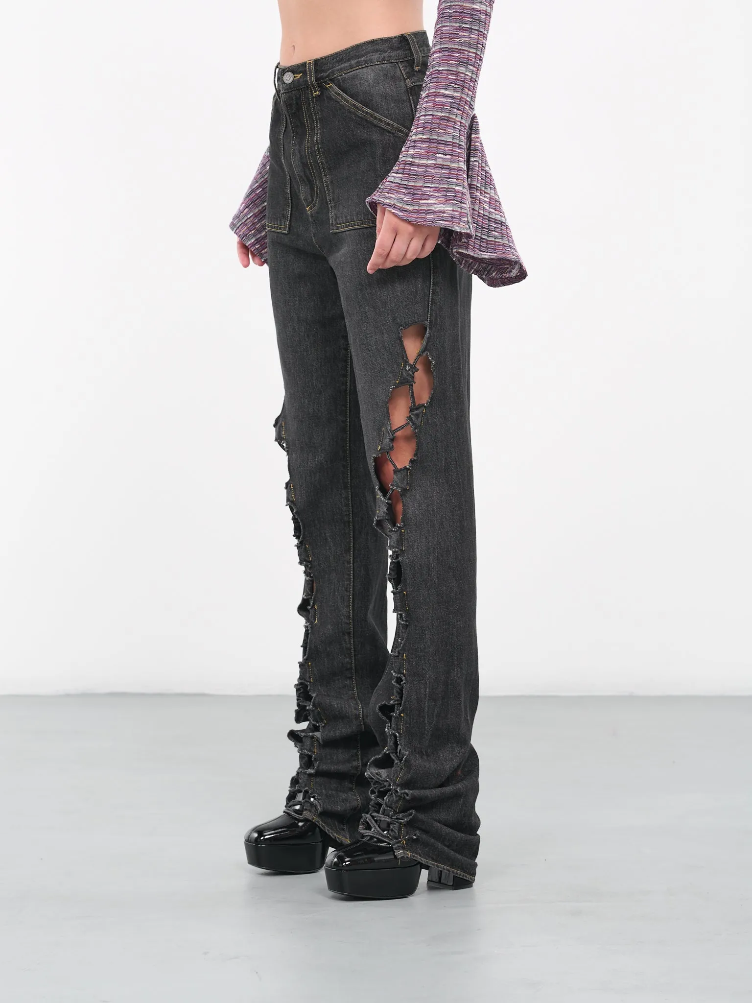 Drawstring Jeans (CS011-BLACK-STONE-WASH) sold by lorenzo product image thumbnail 2