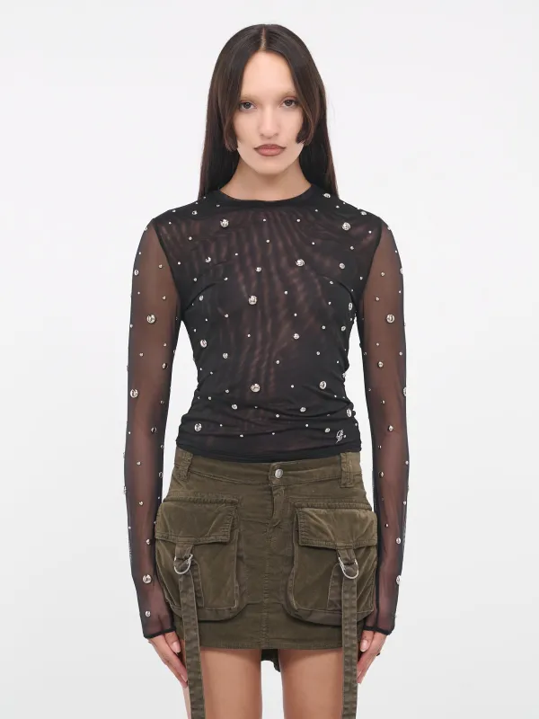 Stud Rhinestone Tulle Tee (4-4T021A-N0990-NERO) sold by lorenzo