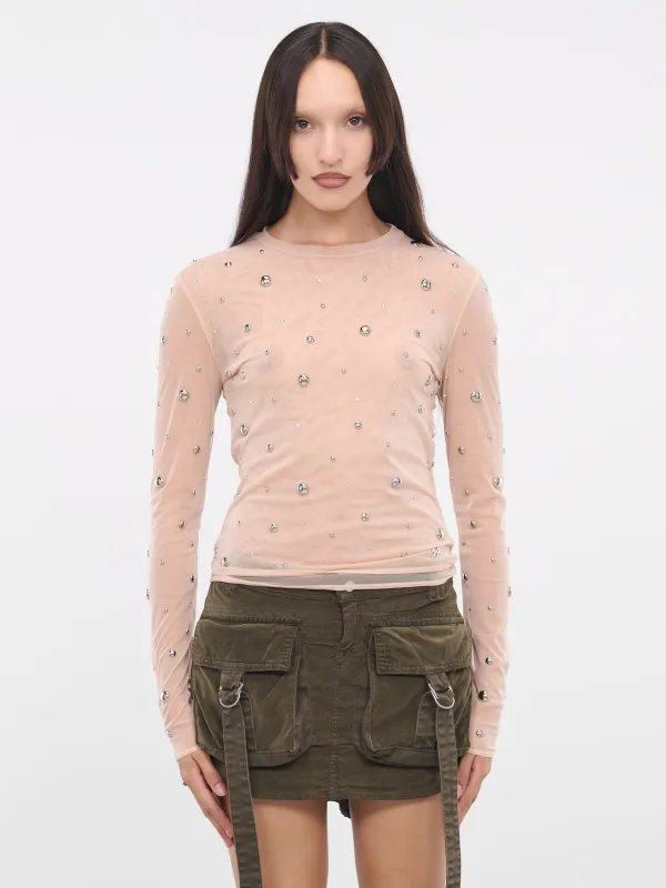 Stud Rhinestone Tulle Tee (4-4T021A-N0817-AMBERLIGHT) sold by lorenzo