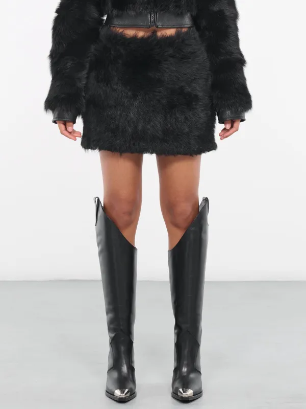 Faux-Fur Mini Skirt (DK75S-BLACK) sold by lorenzo