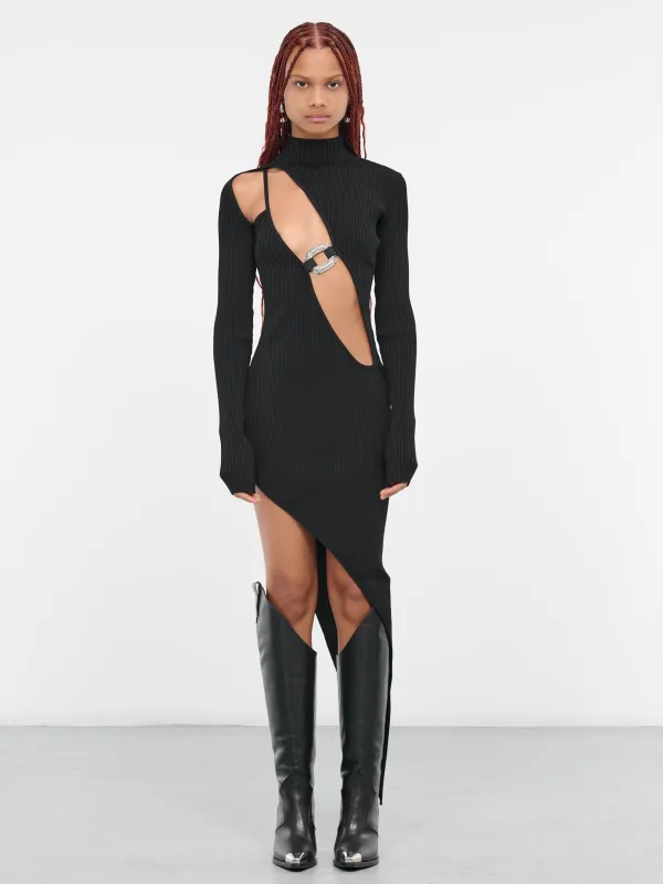 Crystal Cut-Out Knit Dress (DKKN15D-BLACK-SILVER) sold by lorenzo