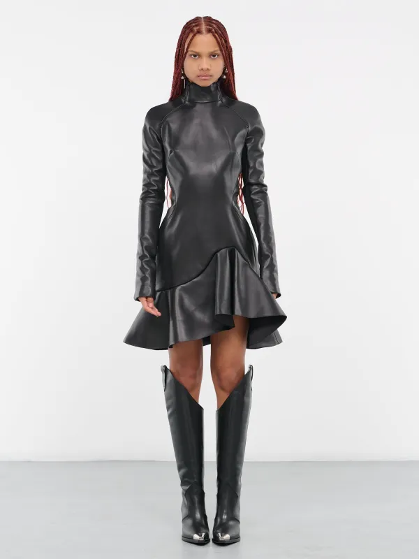 Leather Ruffle Mini Dress (DK40D-BLACK) made by David Koma