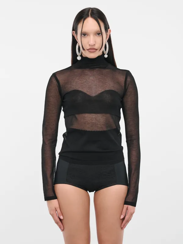 Lace Mock Neck Top (AMPUO19ML0530-U9000-BLACK) sold by lorenzo