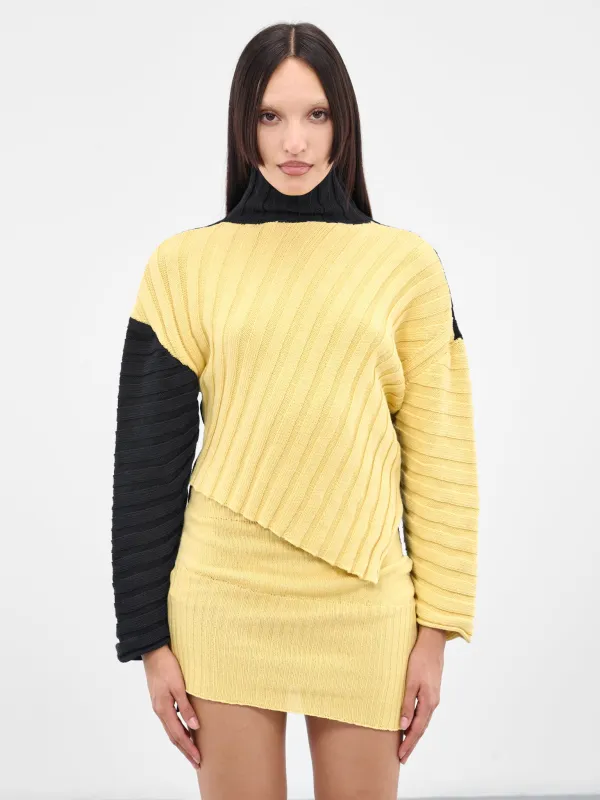 Asymmetric Rib Knit Jumper (RIBBED-JUMPER-MIMOSA-INDIGO) sold by lorenzo