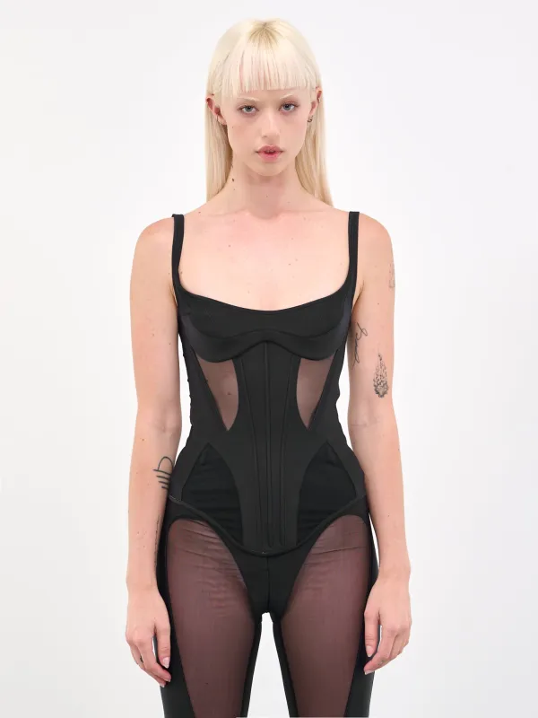 Bonded Illusion Corset (S1CT0101691-B1919-BLACK-BLACK) sold by lorenzo
