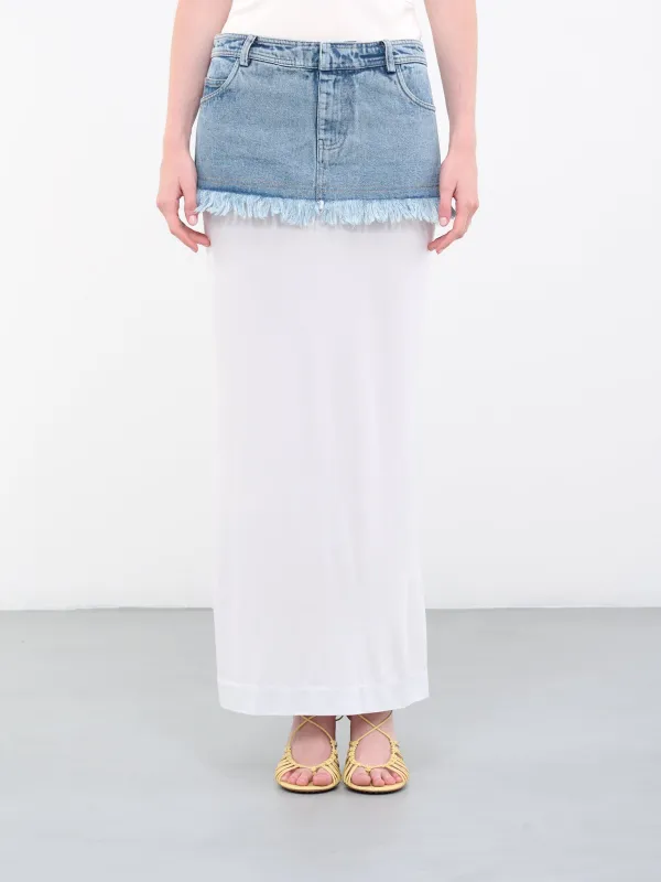 Paneled Denim Skirt (23014070-INDIGO-DOVE-GREY) sold by lorenzo