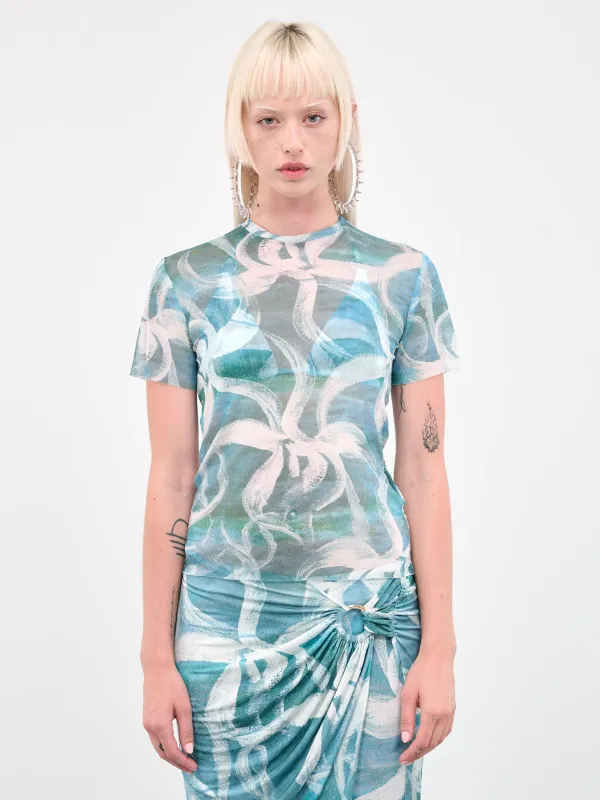 Mesh Tee (111002-5040-WHITE-FLOWER) sold by lorenzo