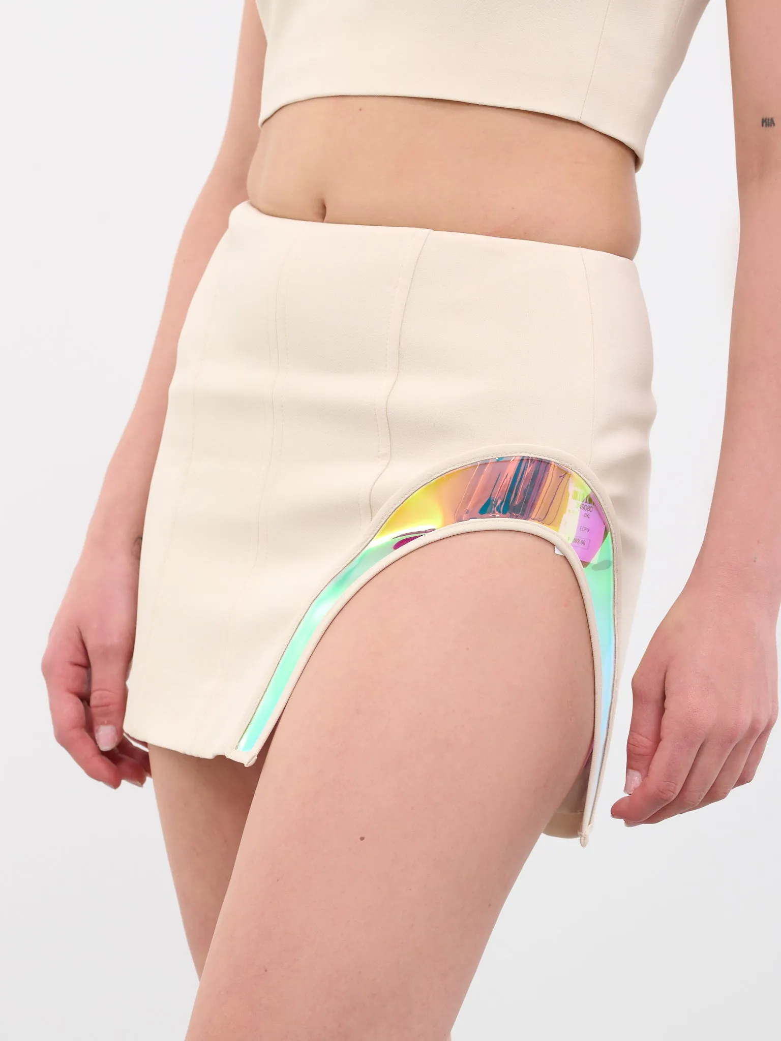 Iridescent Cut-Out Mini Skirt (78S-ECRU-LIGHT-IRIDESCENT) sold by lorenzo product image thumbnail 5