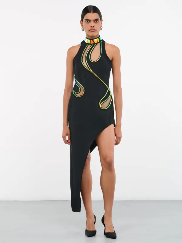 Asymmetric Iridescent Cut-Out Dress (DK31D-BLACK-DARK-IRIDESCENT) made by David Koma