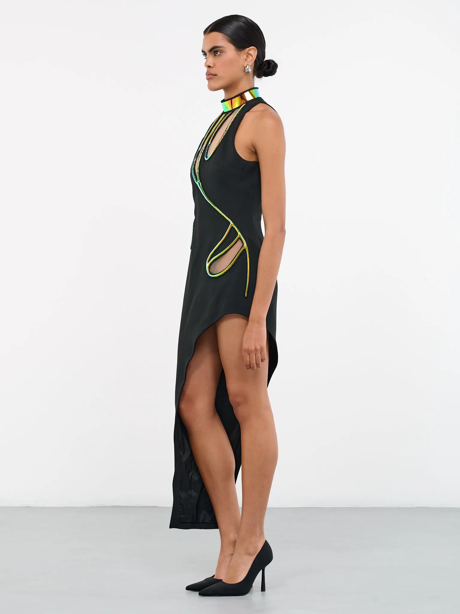 Asymmetric Iridescent Cut-Out Dress (DK31D-BLACK-DARK-IRIDESCENT) sold by lorenzo product image thumbnail 2