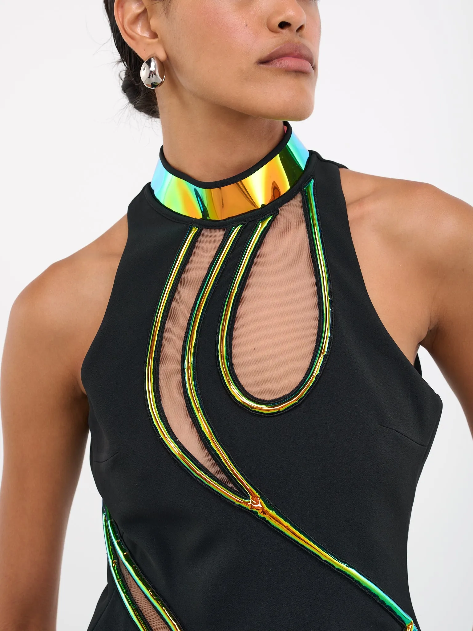 Asymmetric Iridescent Cut-Out Dress (DK31D-BLACK-DARK-IRIDESCENT) sold by lorenzo product image thumbnail 4