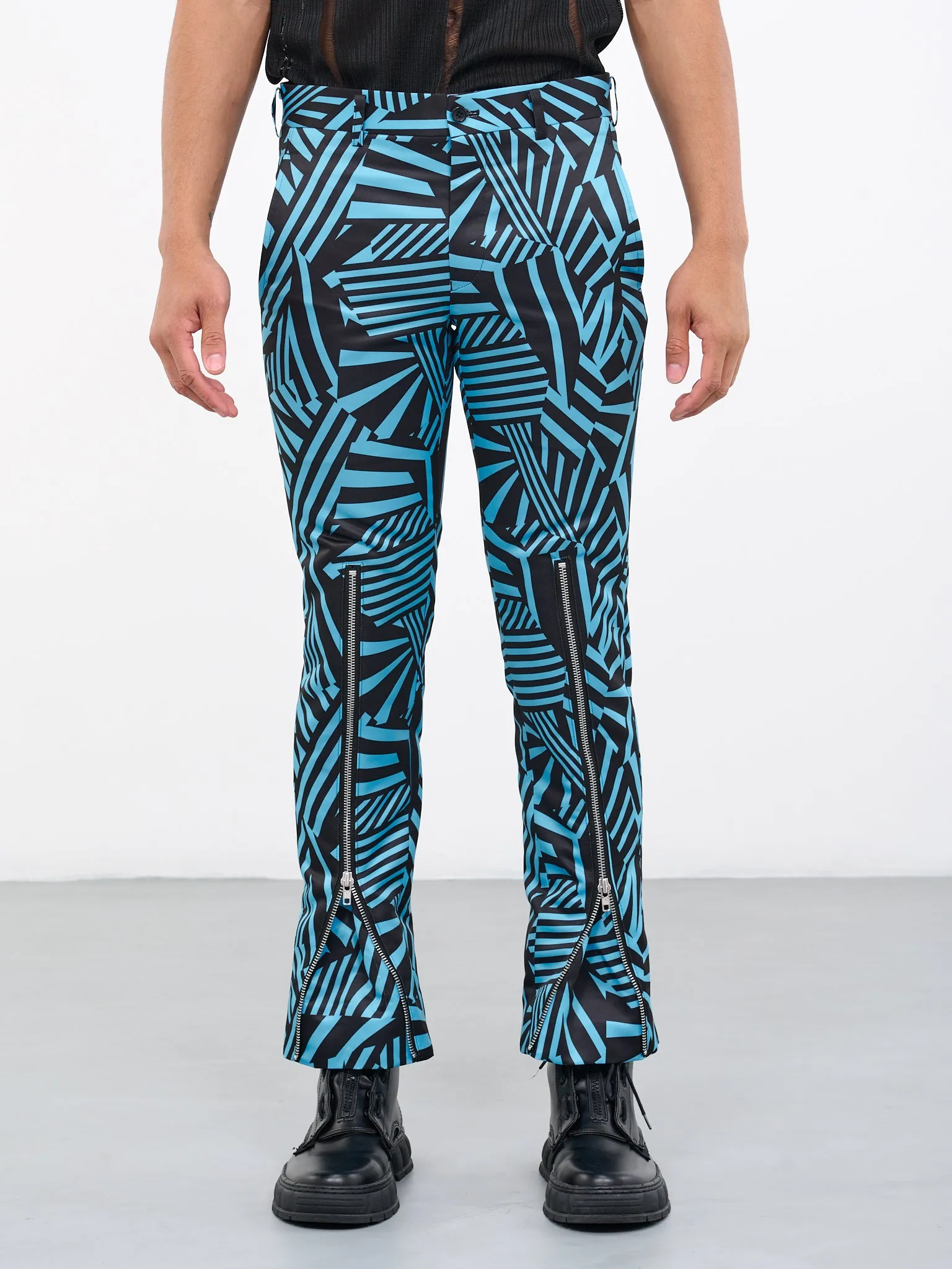 Geometric Zip Trousers (PK-P053-051-BLUE-BLACK) sold by lorenzo