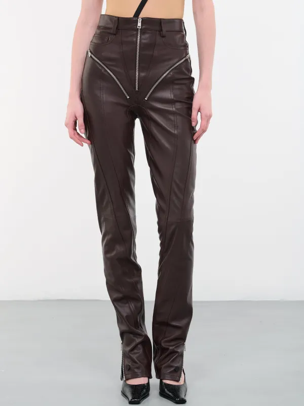 Zip Leather Pants (9PA0389946-7050-CHOCOLATE) made by Mugler