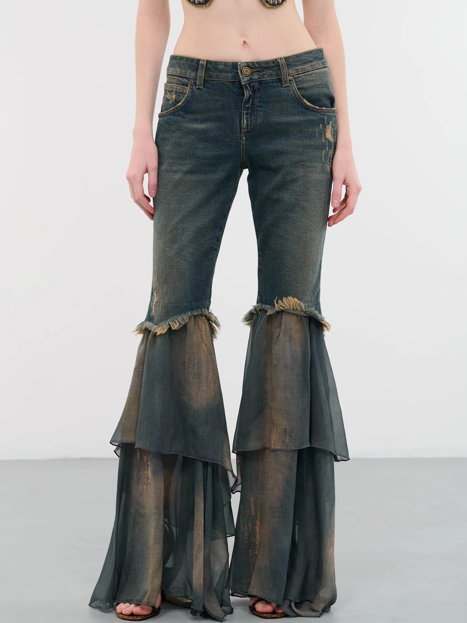 Flounce Chiffon Jeans (4J014A-C6F18-PEACOAT-WARM-SAND) sold by lorenzo