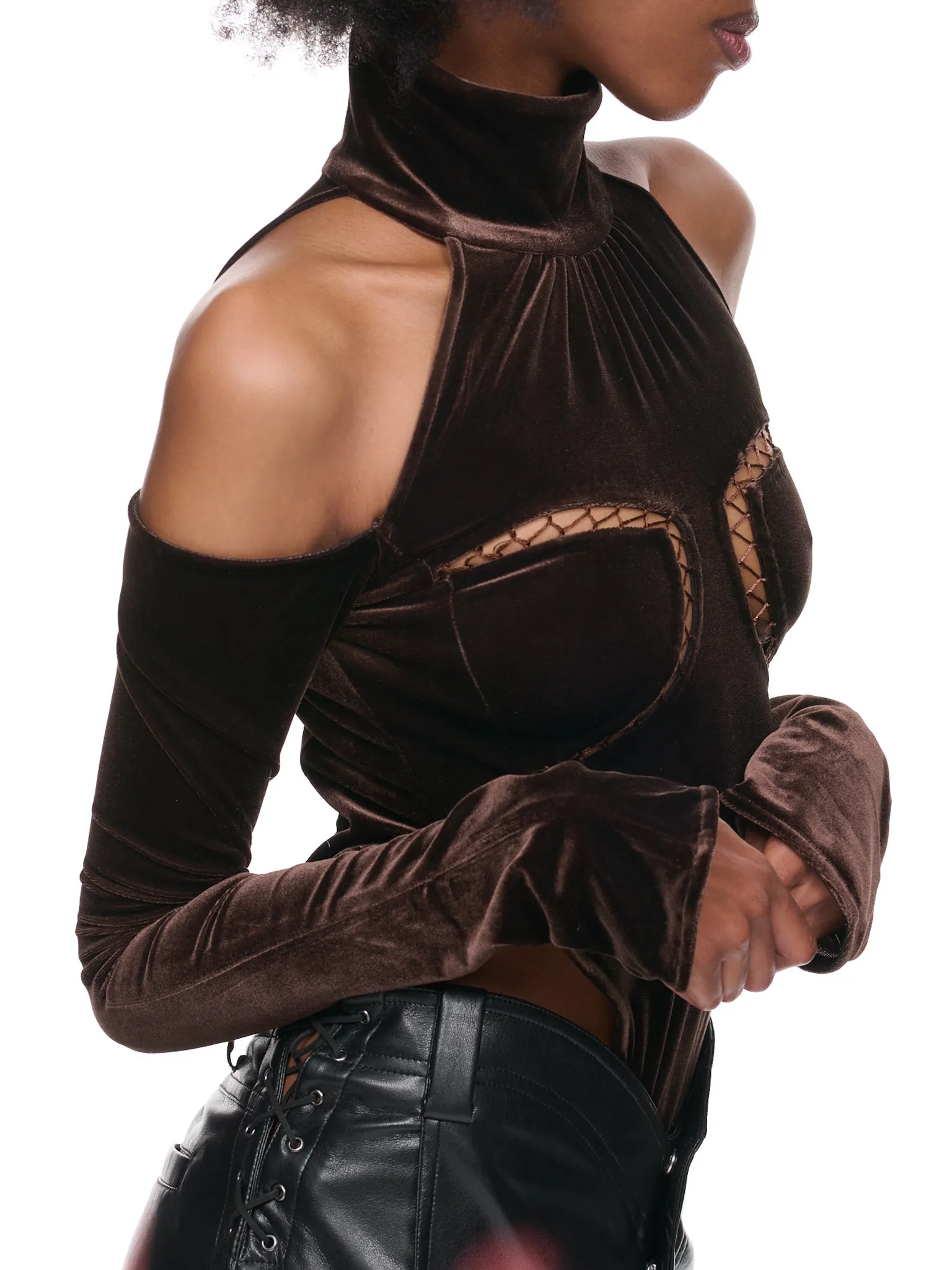 Velvet Bodysuit (BD-04-DKBROWN) sold by lorenzo product image thumbnail 5