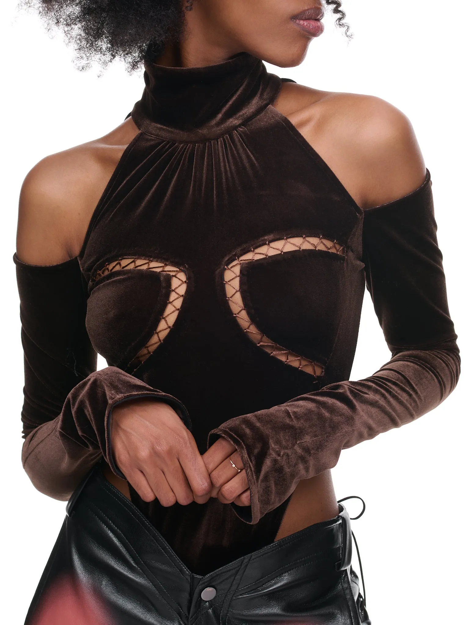 Velvet Bodysuit (BD-04-DKBROWN) sold by lorenzo product image thumbnail 4