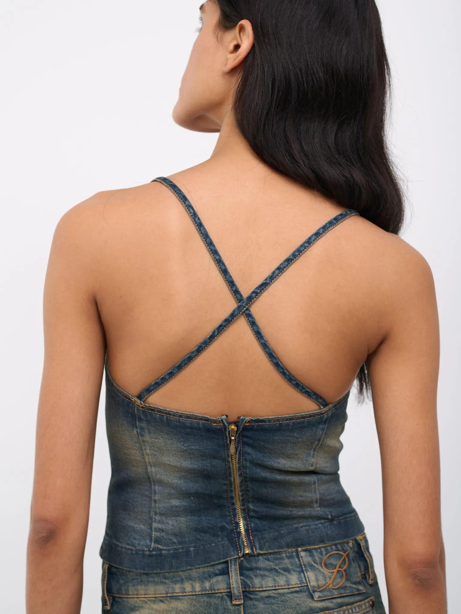 Studded Jean Bodice Top (4J023A-C6F18-PEACOAT-WARM) sold by lorenzo product image thumbnail 5