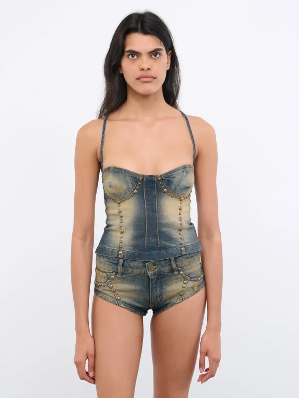 Studded Jean Bodice Top (4J023A-C6F18-PEACOAT-WARM) made by Blumarine