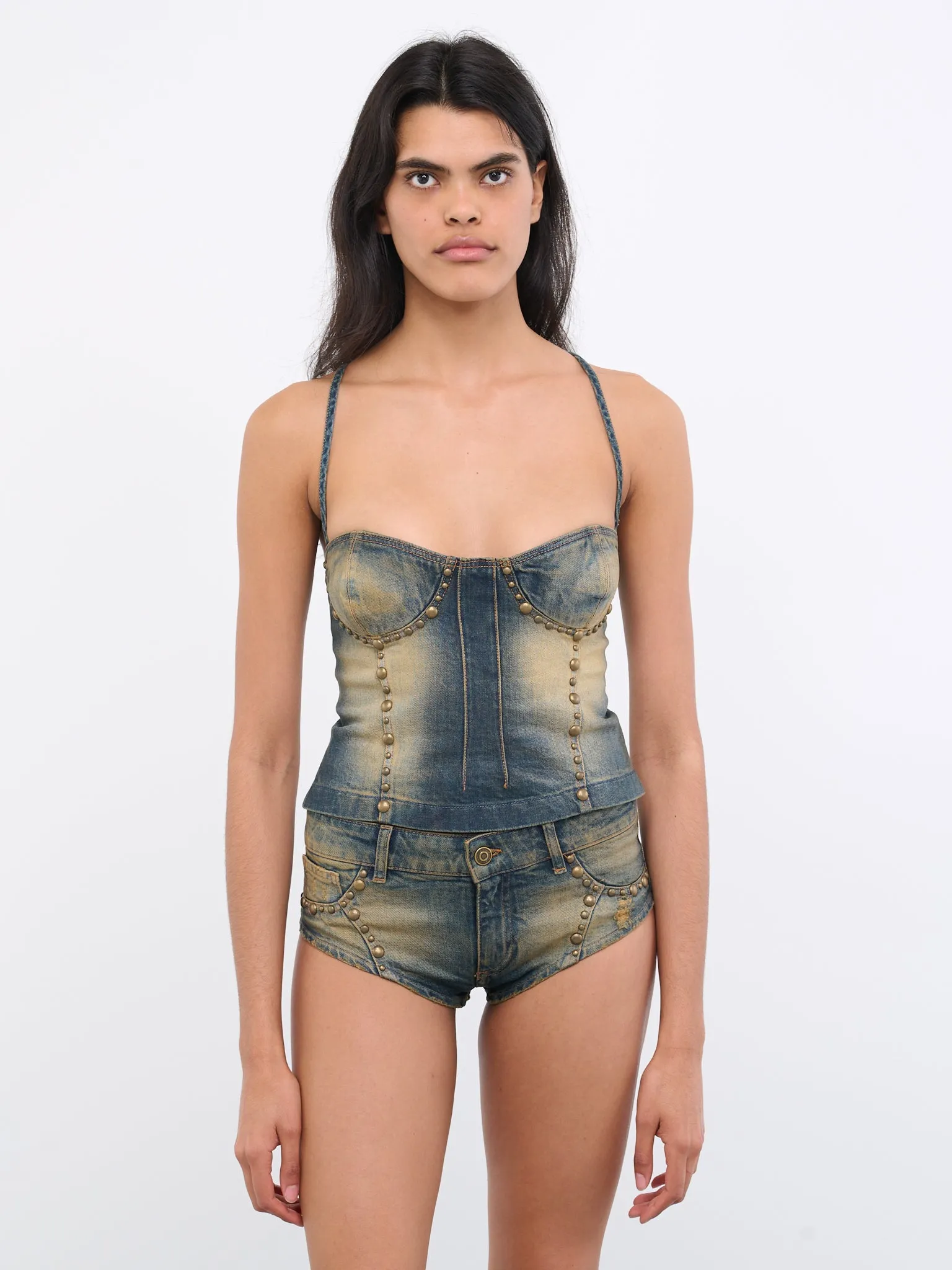 Studded Jean Bodice Top (4J023A-C6F18-PEACOAT-WARM) sold by lorenzo