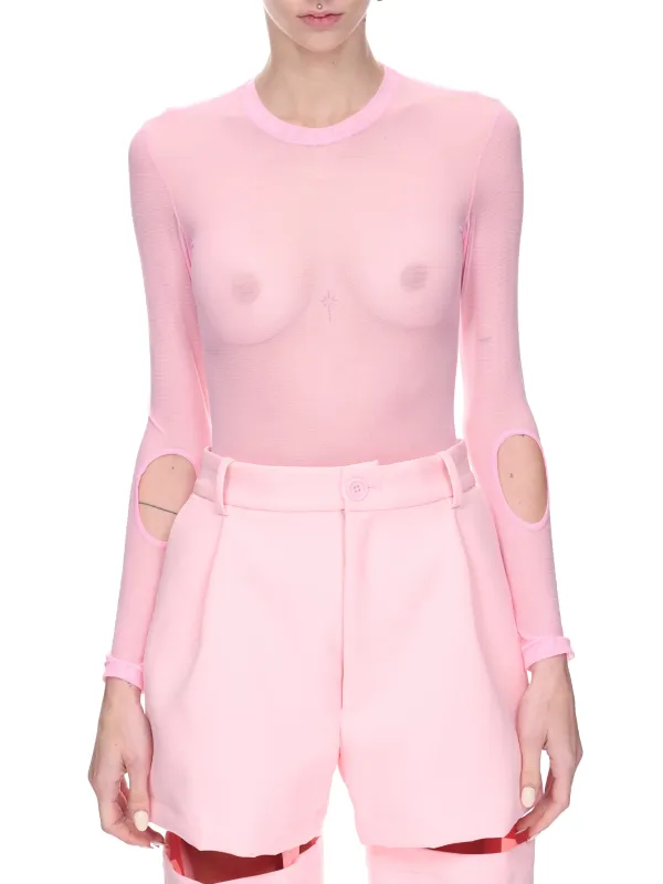 Mesh Cut-Out Top (MB-43-STRETCH-MESH-HOT-PINK) sold by lorenzo