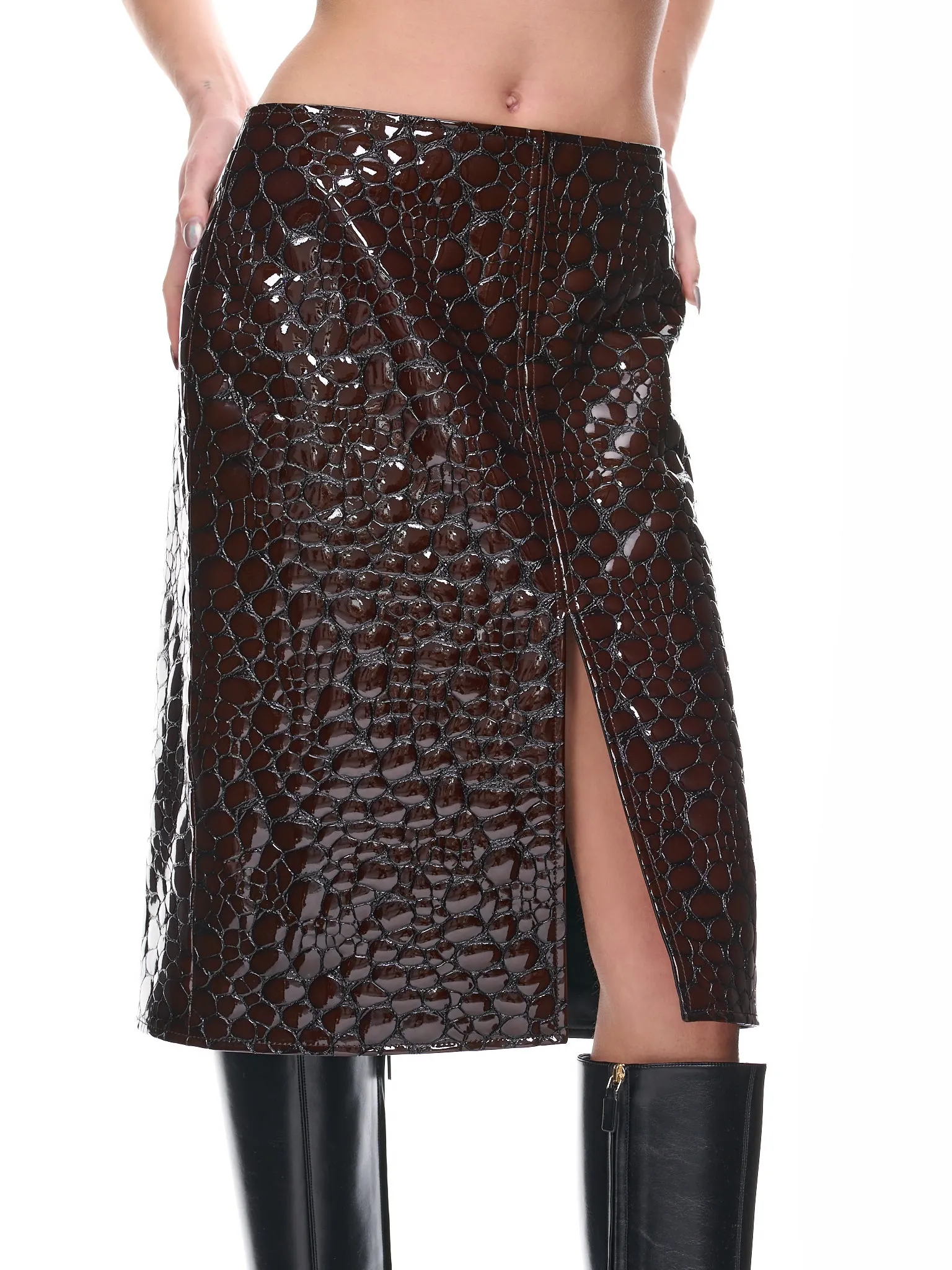 Embossed Leather Skirt (743692V2S60-2176-HENNA) sold by lorenzo product image thumbnail 5