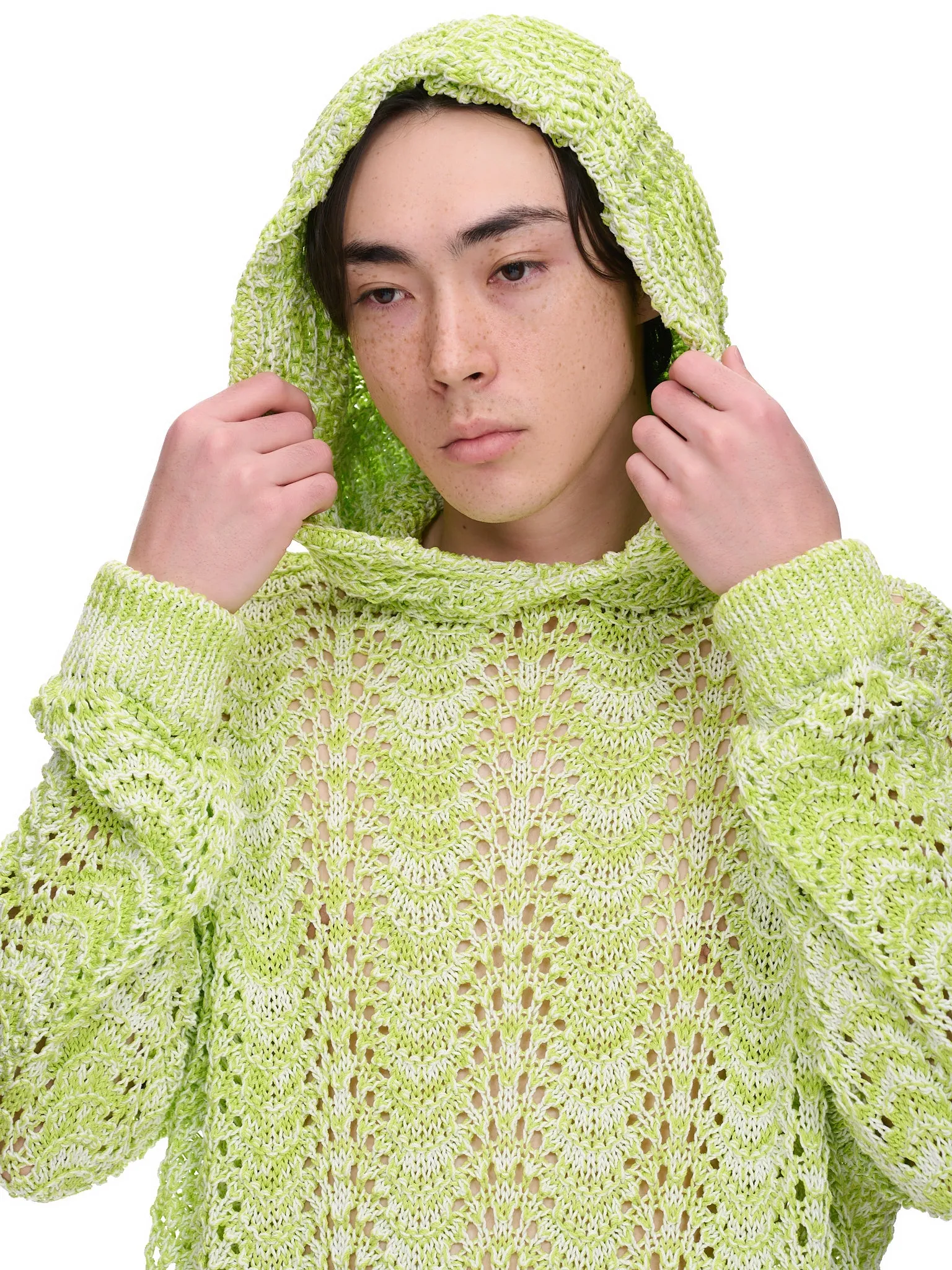 Acid Knit Hoodie (KN009-ACID-GREEN-IVORY) sold by lorenzo product image thumbnail 5
