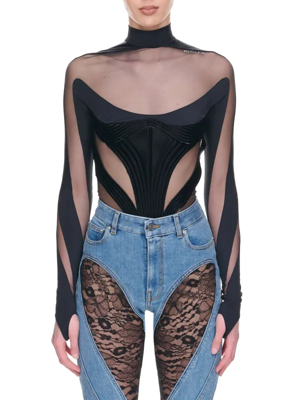 Quilted Illusion Bodysuit (1BO0194842-B1999-BLACK-BIMATER) sold by lorenzo