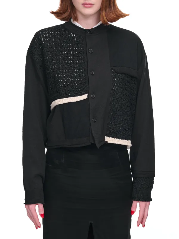 Paneled Crochet Cardigan (YI-K75-051-BLACK) sold by lorenzo
