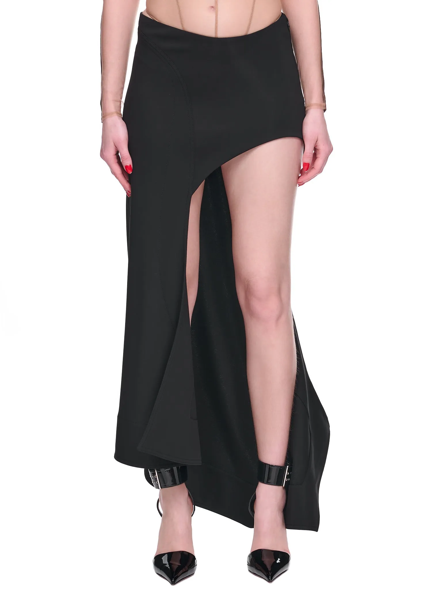 Asymmetric Fluid Skirt (1JU0501680-1999-BLACK) sold by lorenzo