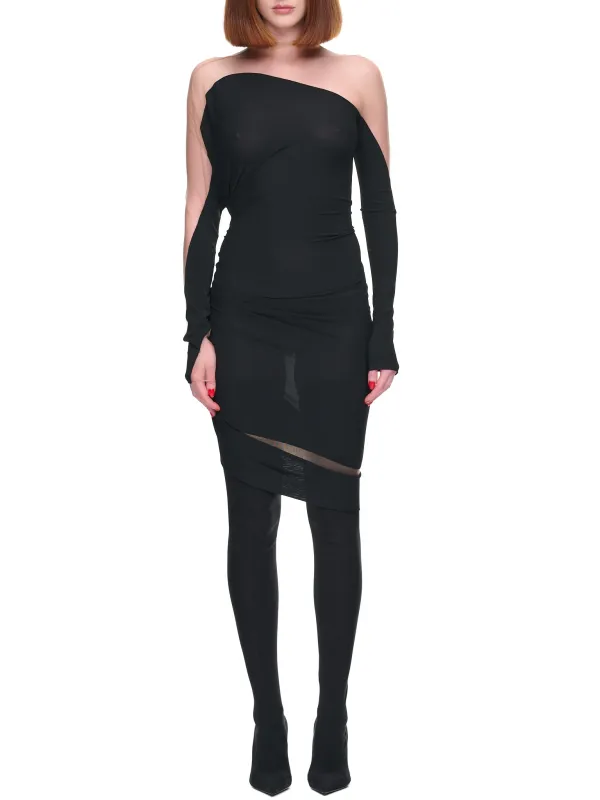 Impossible Neckline Dress (1RO147460A-19991-BLACK-NUDE-01) made by Mugler