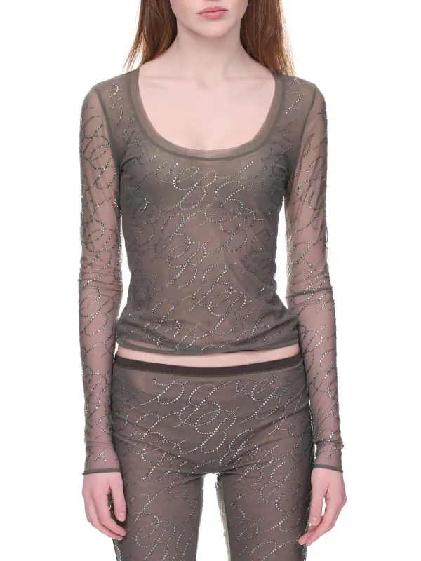 Rhinestone Logo Top (2C172A-N0567-KHAKI) sold by lorenzo