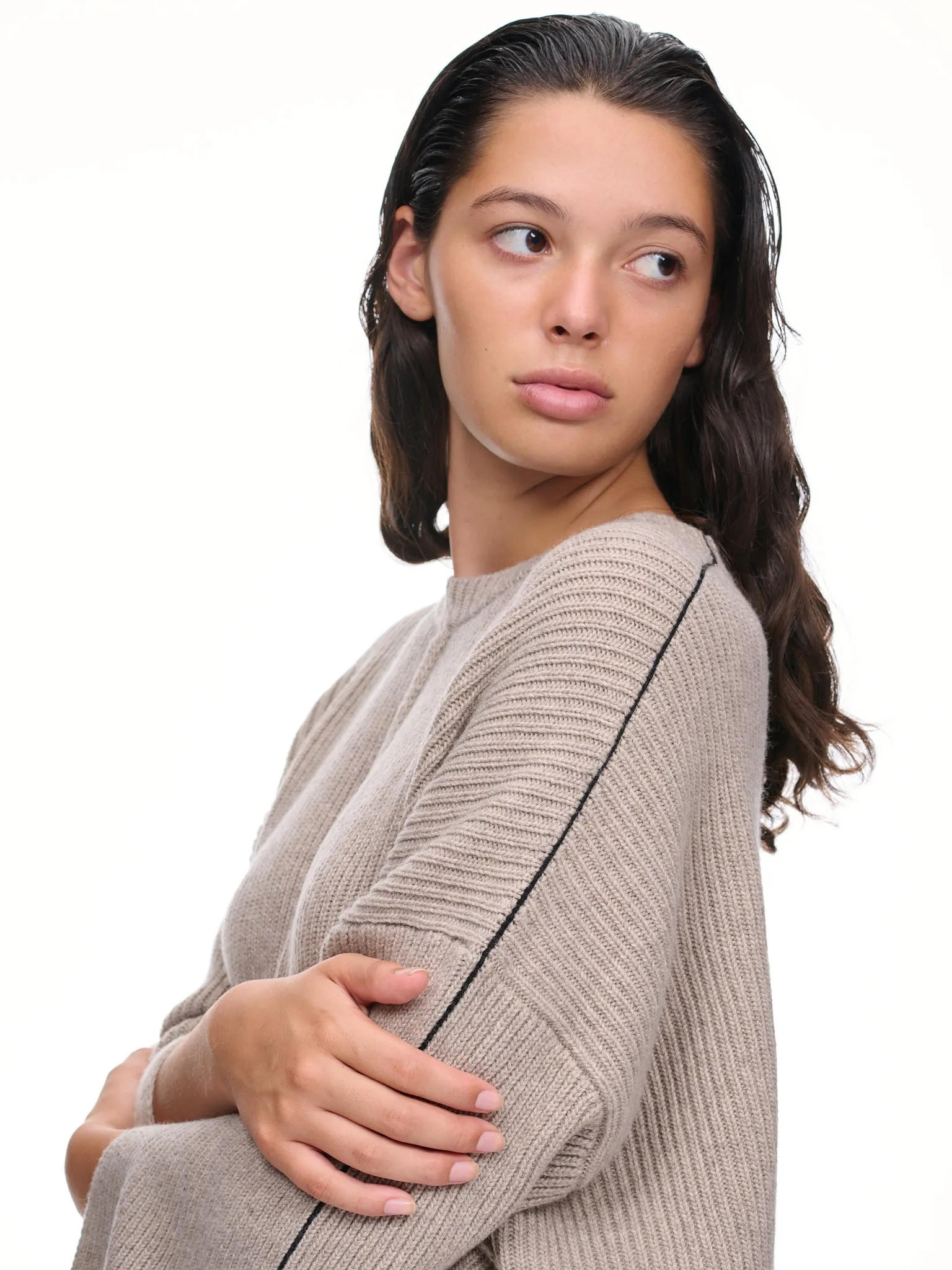 Knit Cape Sweater (PD-723-WOL-YWV004-SAND) sold by lorenzo product image thumbnail 5