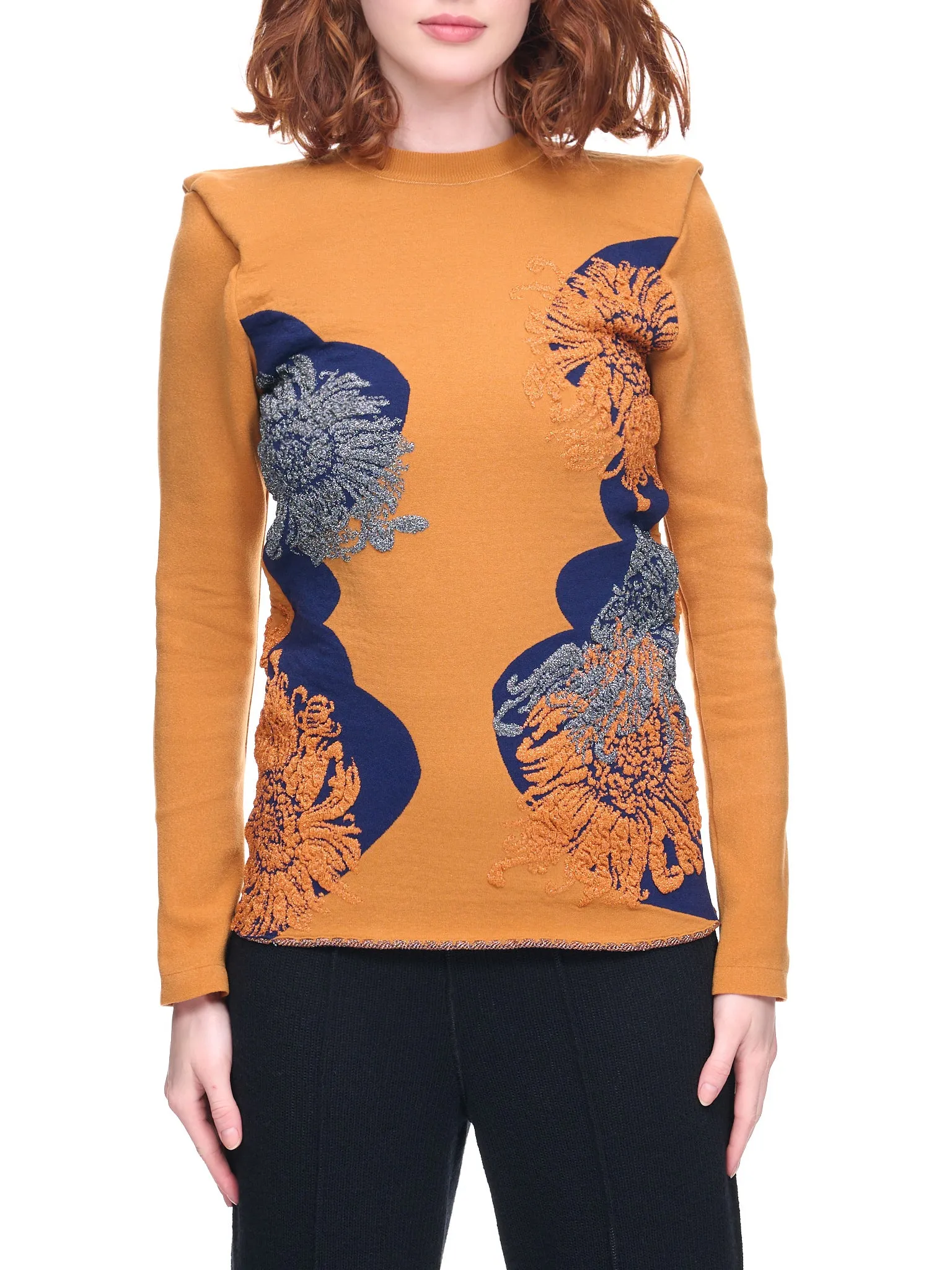 Lame Jacquard Knit Top (TA22-XN001-E-MUSTARD) sold by lorenzo