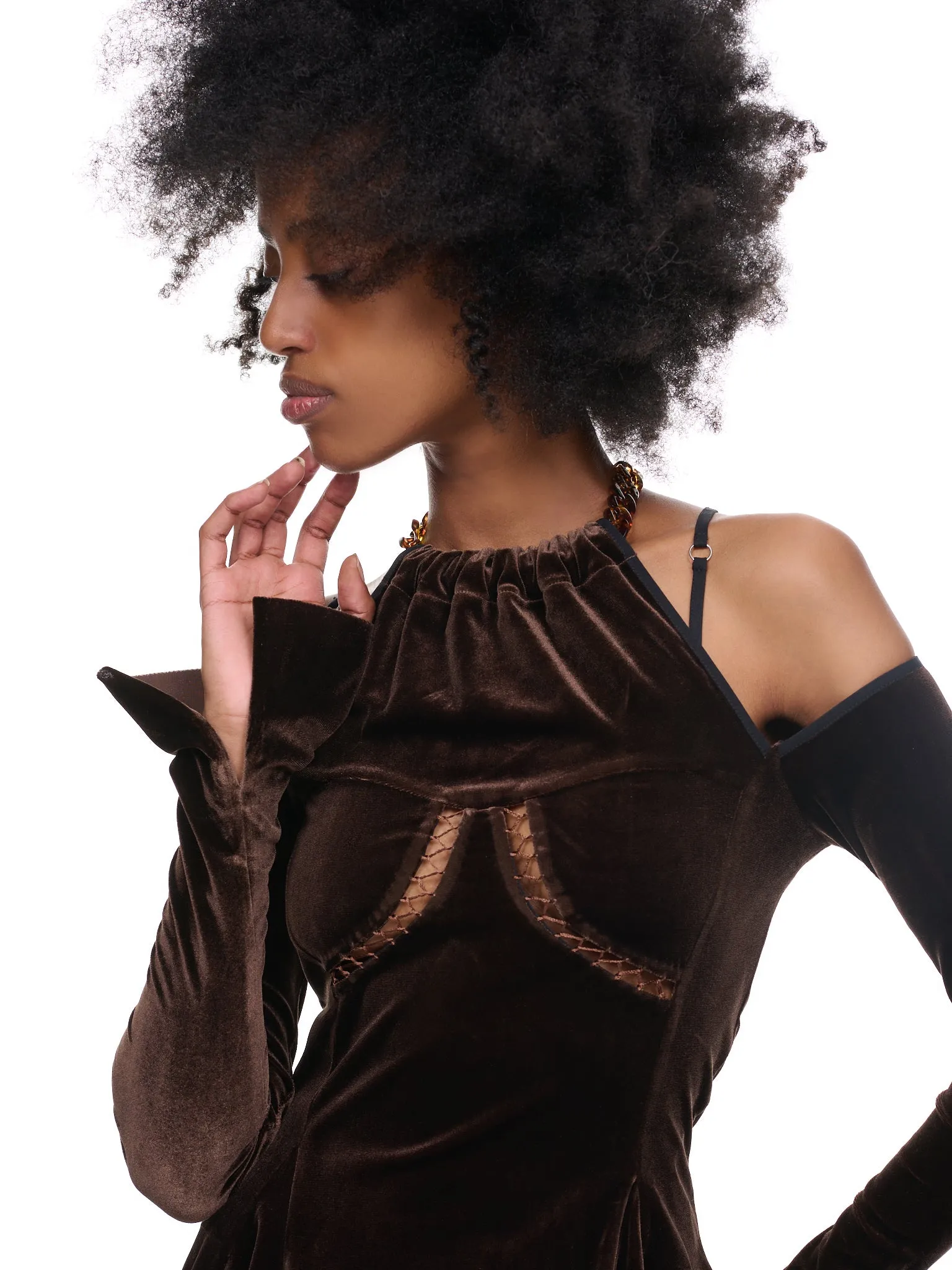 Velvet Draping Top (TOP-07-DKBROWN) sold by lorenzo product image thumbnail 5