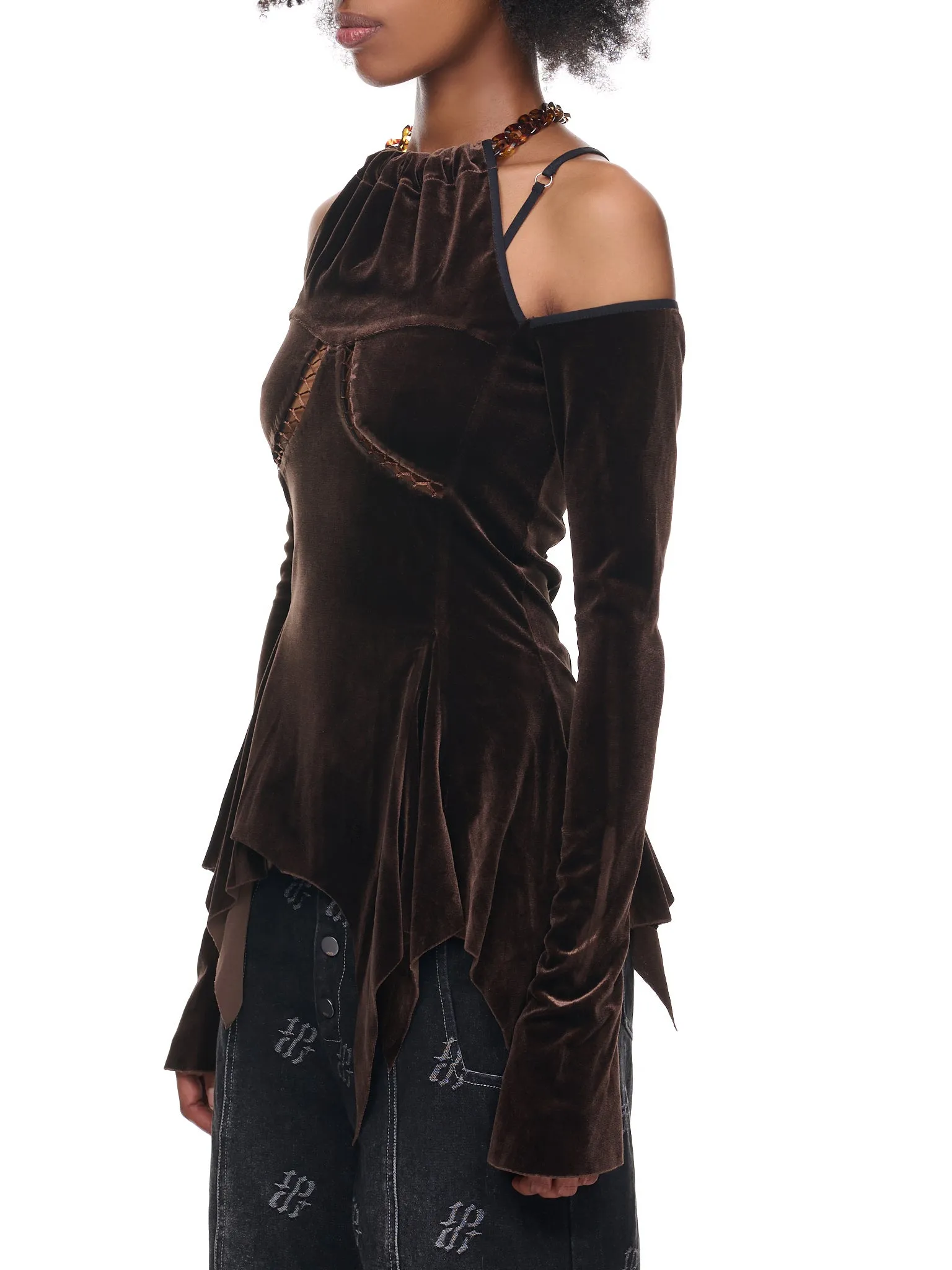 Velvet Draping Top (TOP-07-DKBROWN) sold by lorenzo product image thumbnail 2