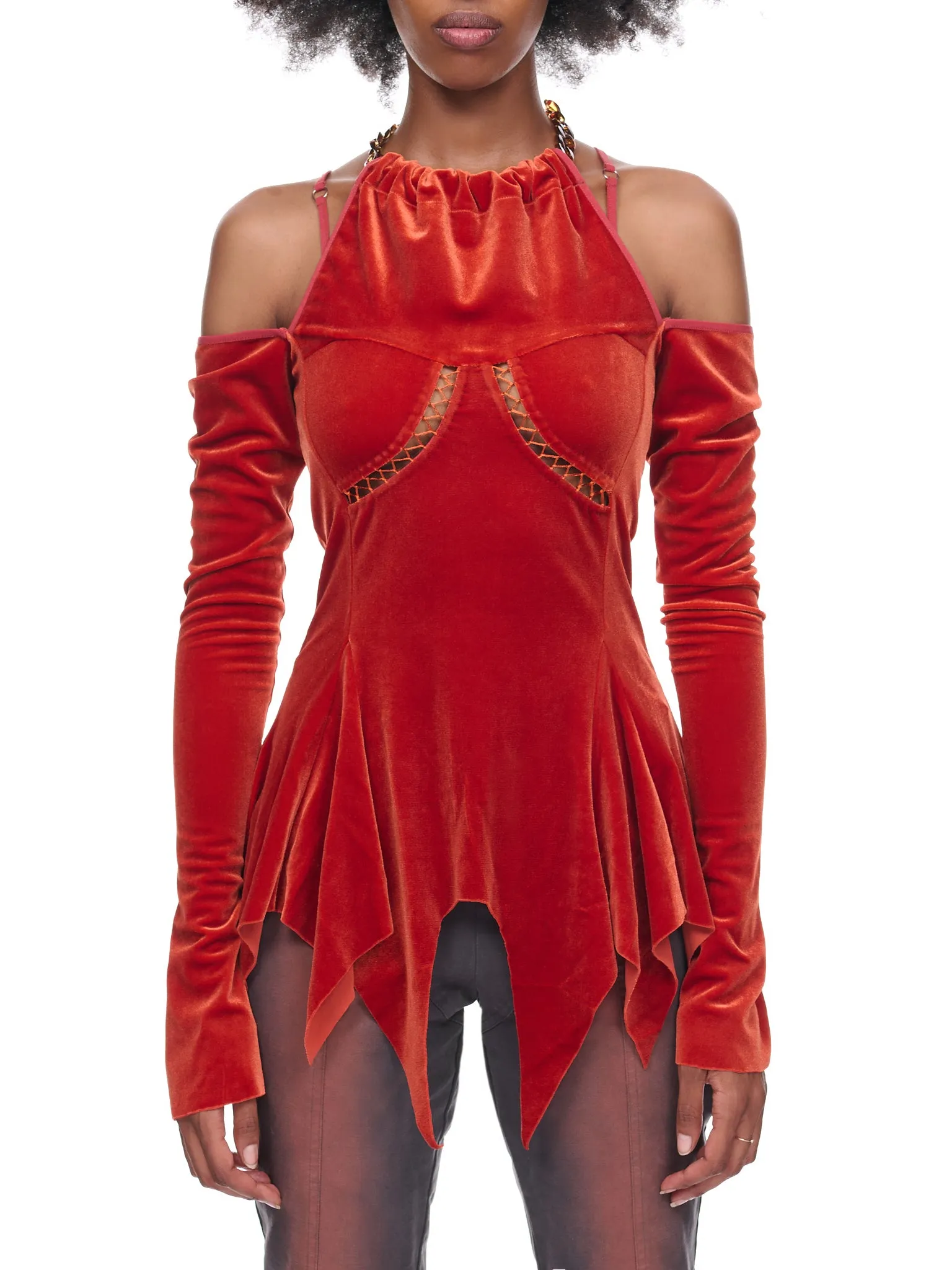 Velvet Draping Top (TOP-07-DKORANGE) sold by lorenzo