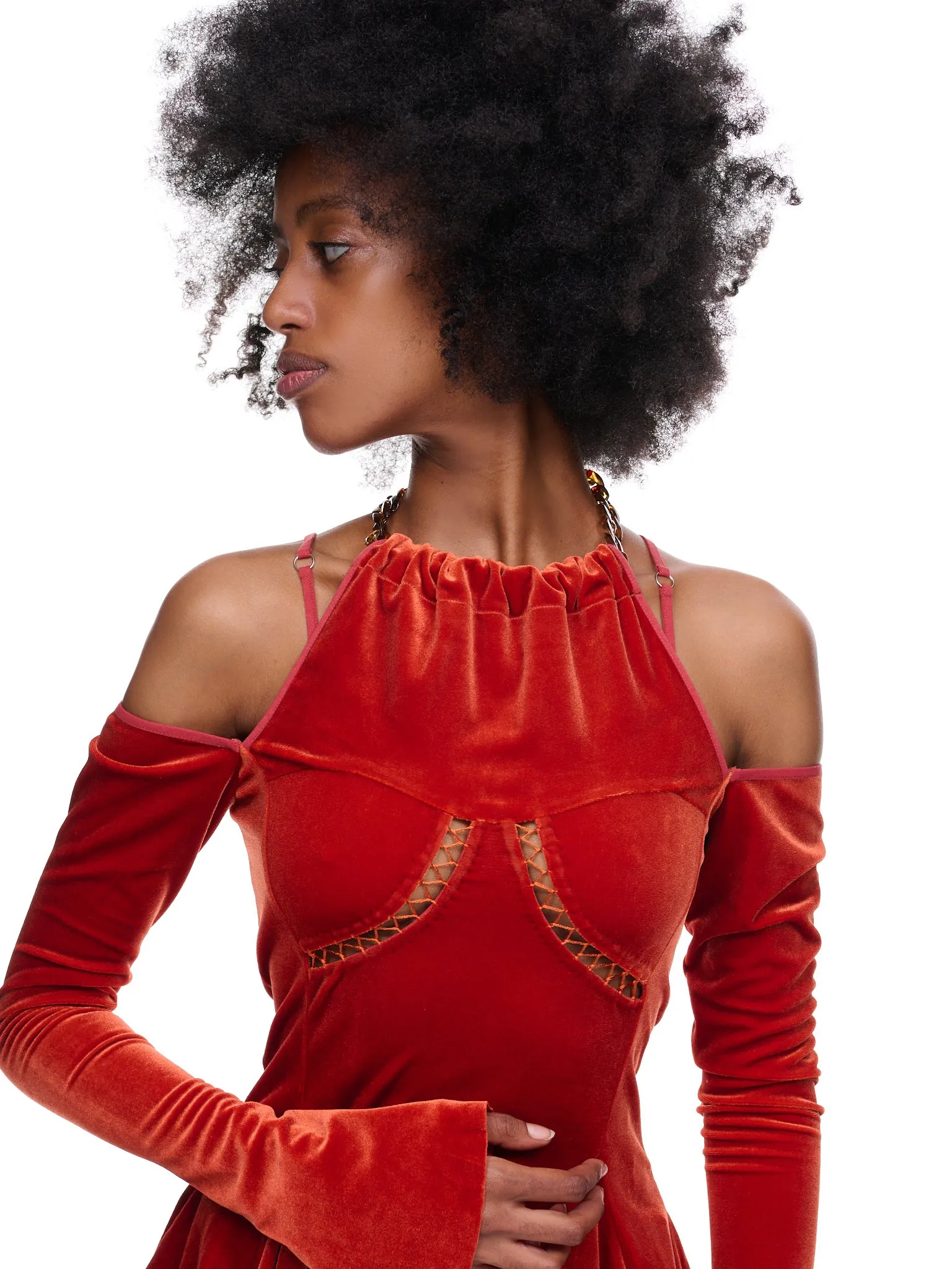 Velvet Draping Top (TOP-07-DKORANGE) sold by lorenzo product image thumbnail 4