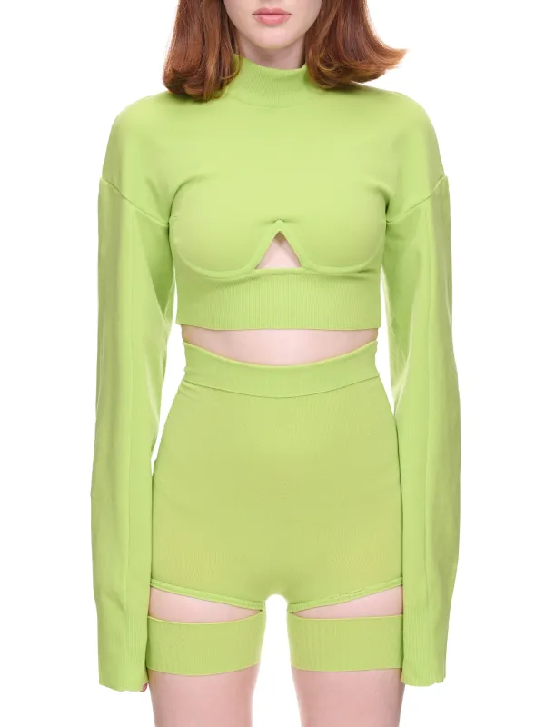 Cut-Out Cropped Sweater (KN801-LY-G-PISTACCHIO) sold by lorenzo