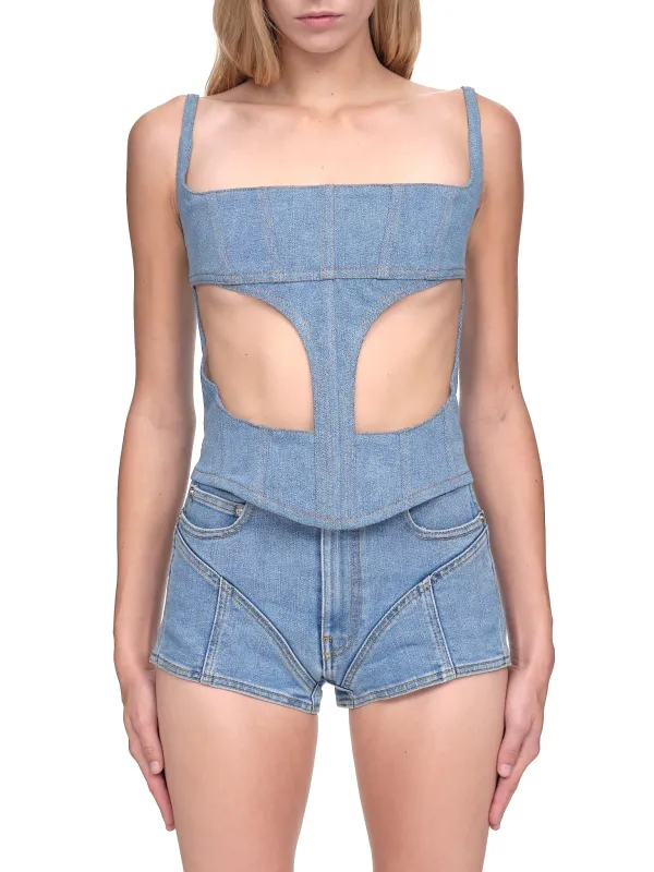 Illusion Denim Corset (6TO0613249-B6401-BLUE-NUDE-01) made by Mugler