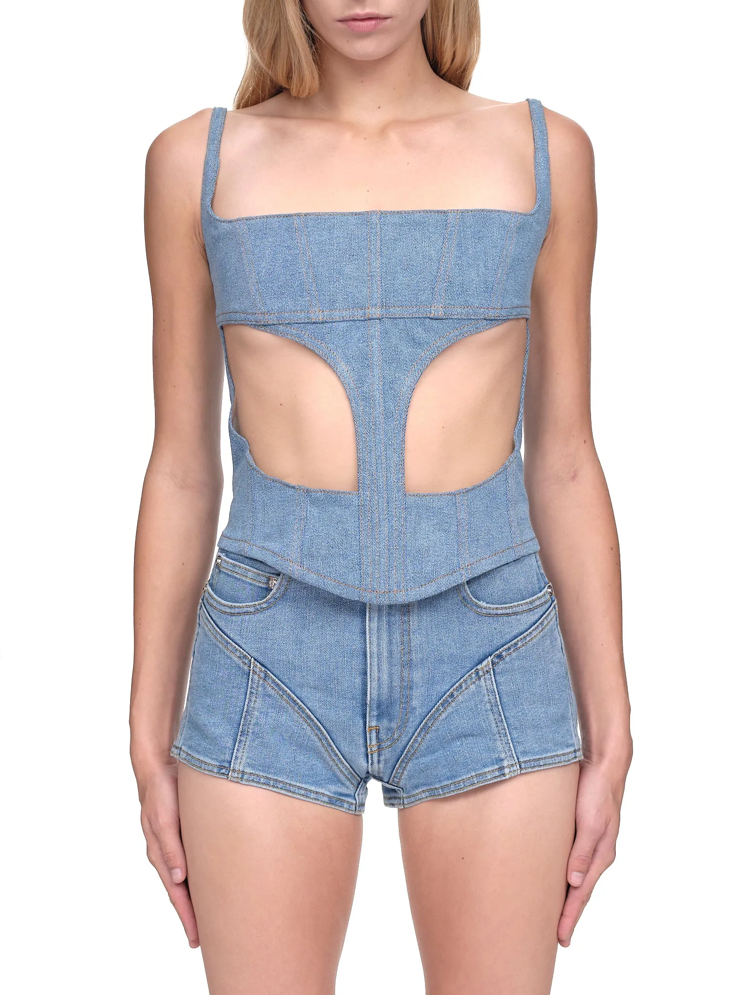 Illusion Denim Corset (6TO0613249-B6401-BLUE-NUDE-01) sold by lorenzo