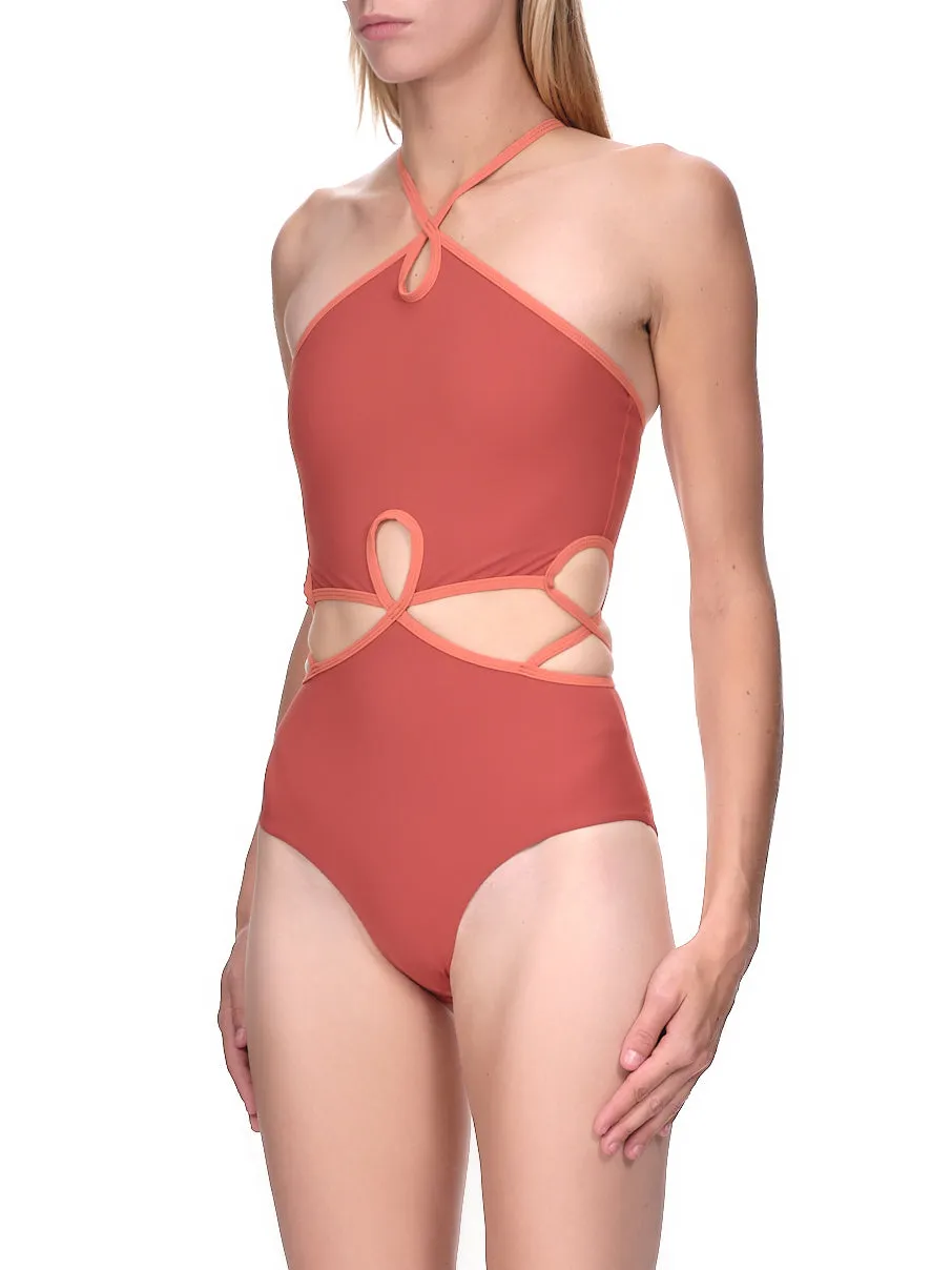 Looped Halter Swimsuit (PF22SWIM03-TERRACOTTA-MULTI) sold by lorenzo product image thumbnail 4