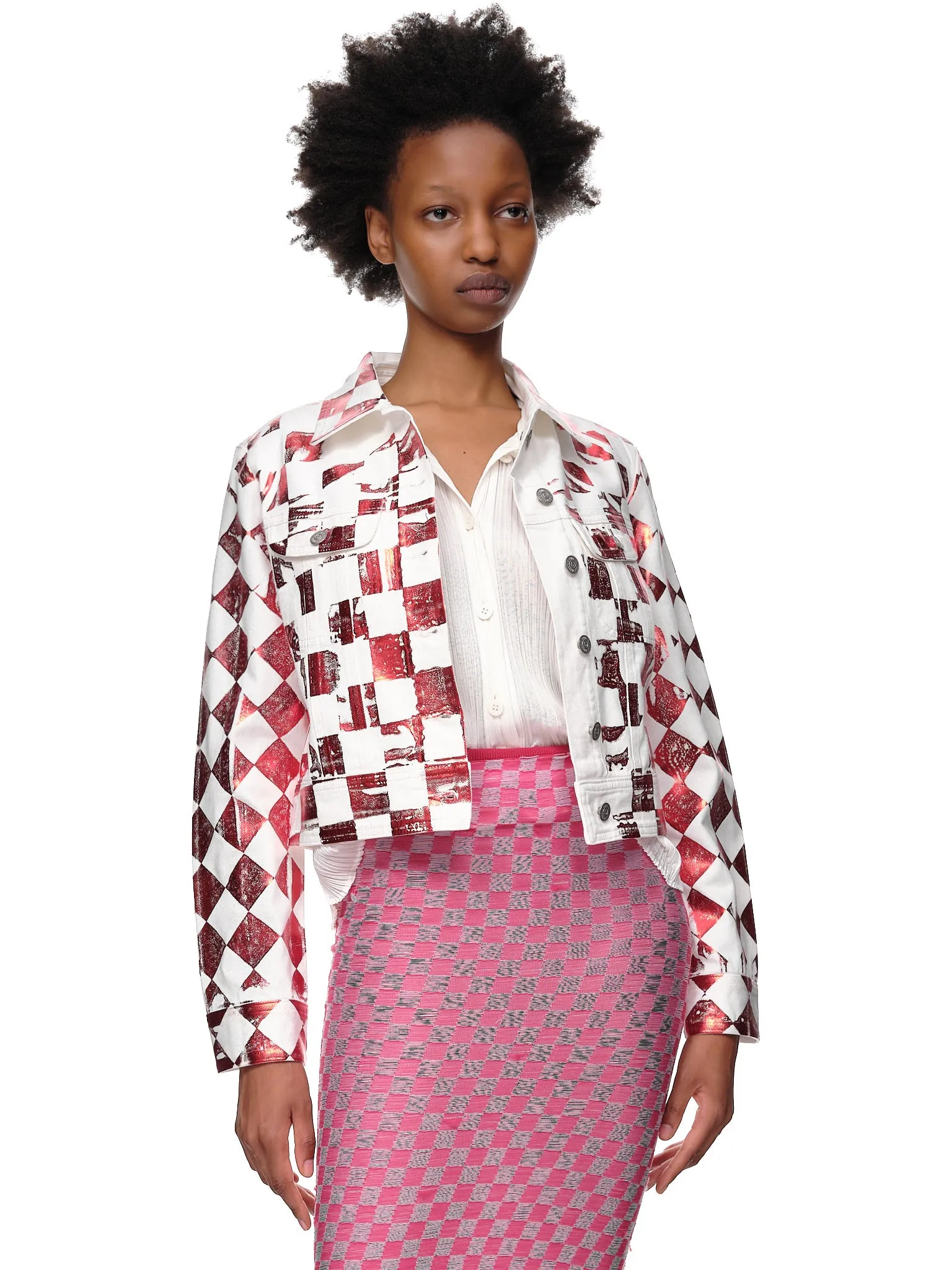 Check Print Denim Jacket (S62AN0065-S30653-RED-WHITE-CHE) sold by lorenzo product image thumbnail 4