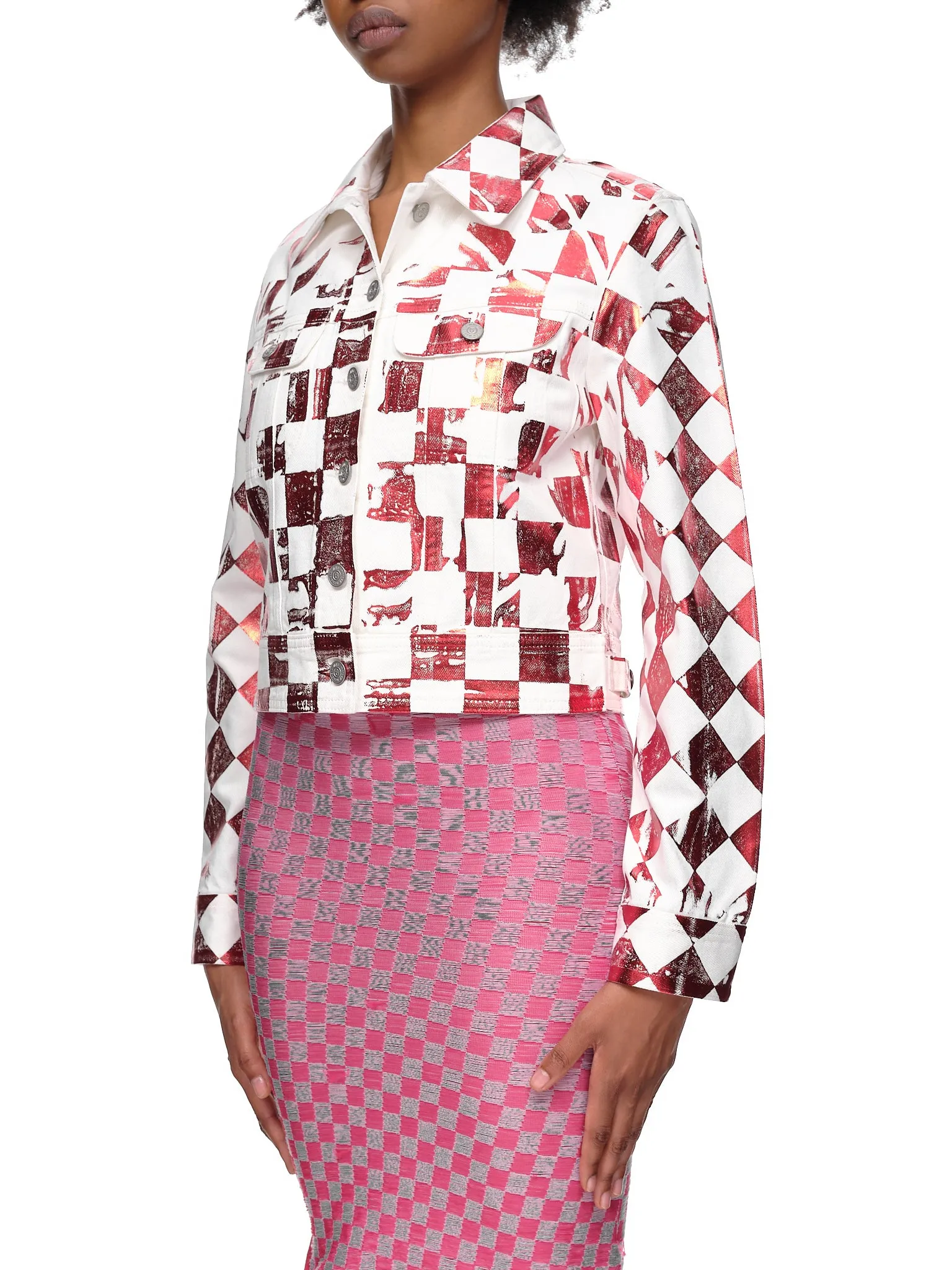 Check Print Denim Jacket (S62AN0065-S30653-RED-WHITE-CHE) sold by lorenzo product image thumbnail 2