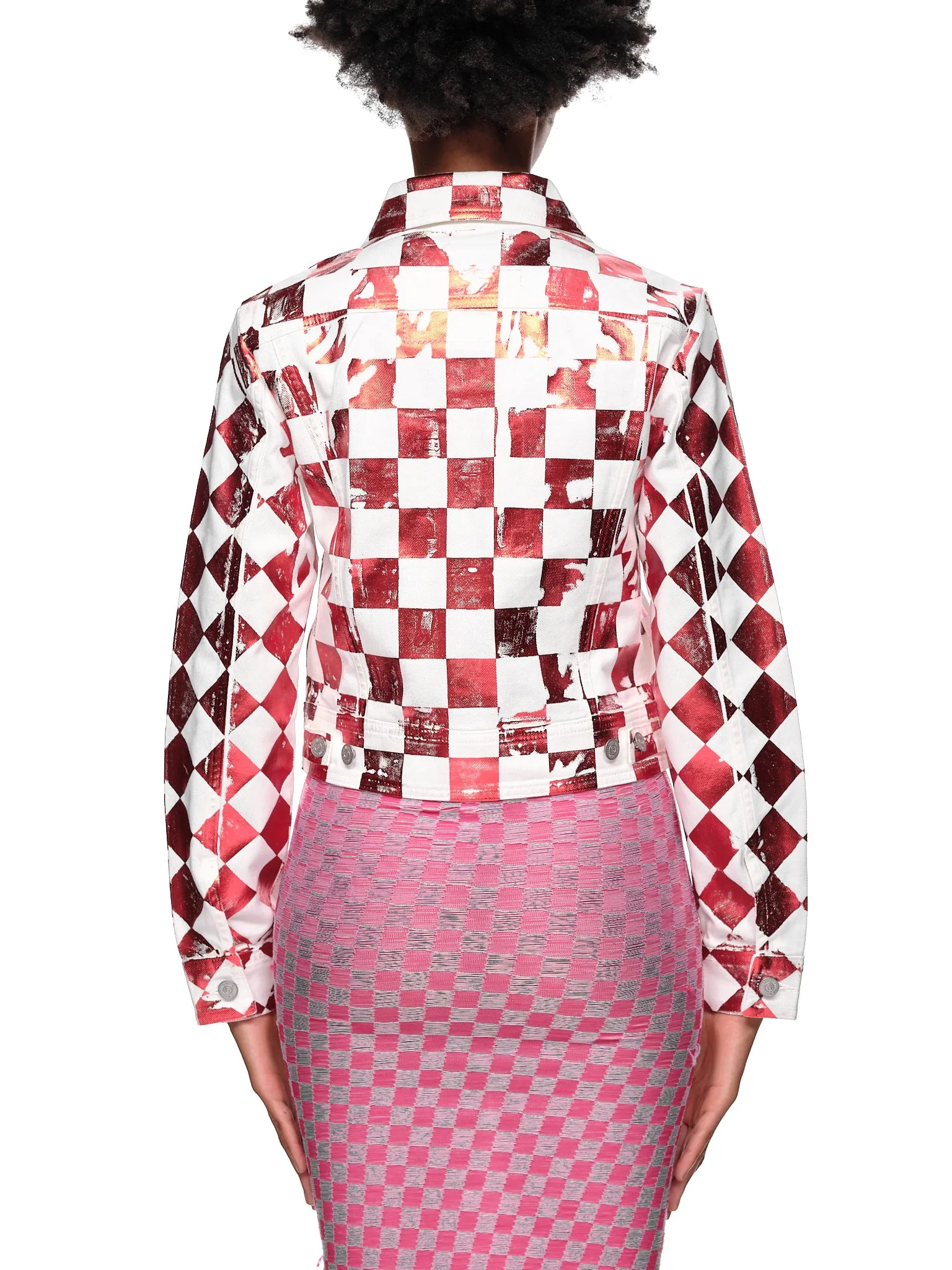 Check Print Denim Jacket (S62AN0065-S30653-RED-WHITE-CHE) sold by lorenzo product image thumbnail 3